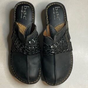 b.o.c. Black Woven Leather Slide Clogs